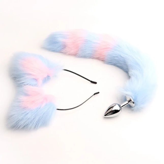 Plug Anal Cola de Zorro 40cm con Orejas de Gato de Peluche