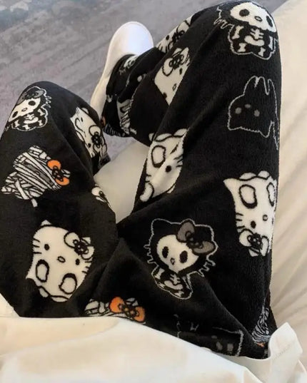 Kawaii Hello Kitty Schlafhose – Weicher, warmer Flanell für Zuhause, Herbst und Winter