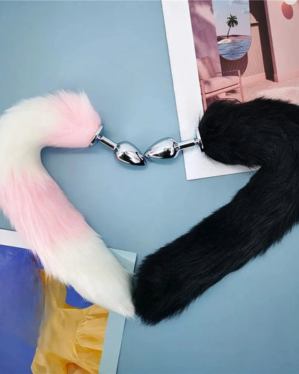 Plug Anal Cola de Zorro 40cm con Orejas de Gato de Peluche