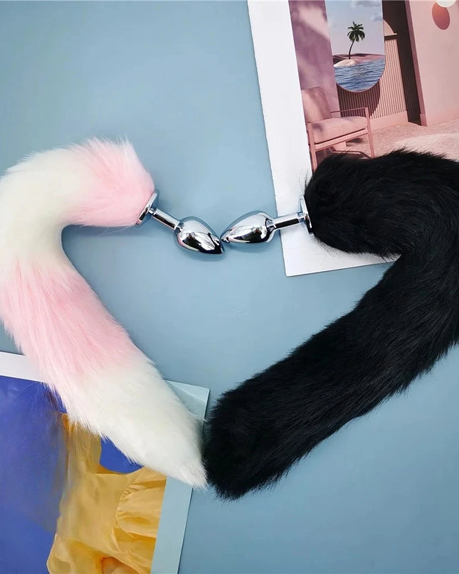 Plug Anal Cola de Zorro 40cm con Orejas de Gato de Peluche