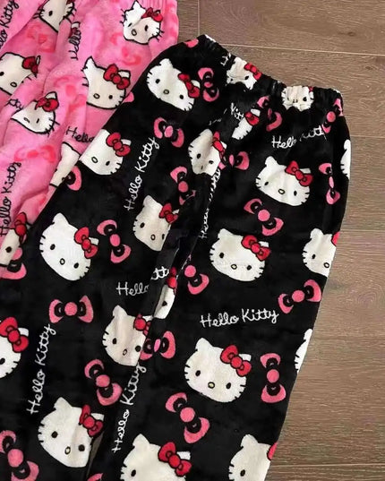 Kawaii Hello Kitty Schlafhose – Weicher, warmer Flanell für Zuhause, Herbst und Winter