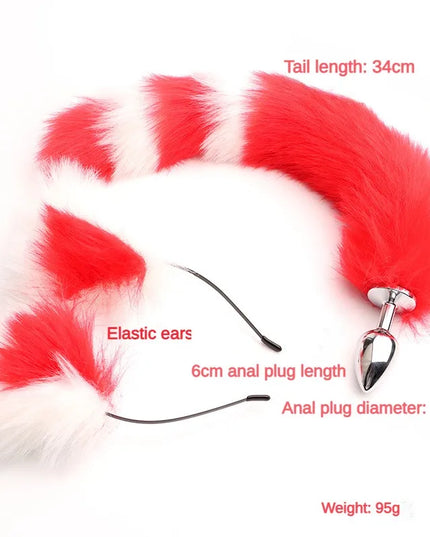 Plug Anal Cola de Zorro 40cm con Orejas de Gato de Peluche