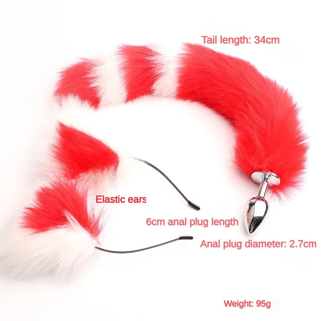 Plug Anal Cola de Zorro 40cm con Orejas de Gato de Peluche