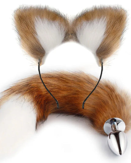 Plug Anal Cola de Zorro 40cm con Orejas de Gato de Peluche