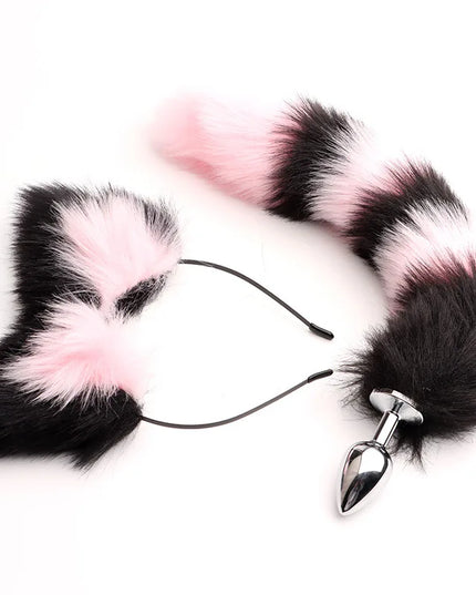 Plug Anal Cola de Zorro 40cm con Orejas de Gato de Peluche