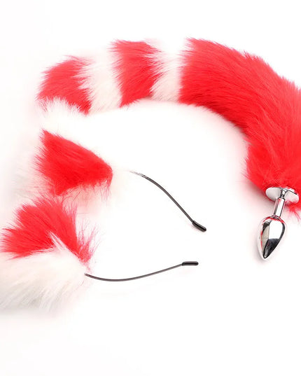 Plug Anal Cola de Zorro 40cm con Orejas de Gato de Peluche