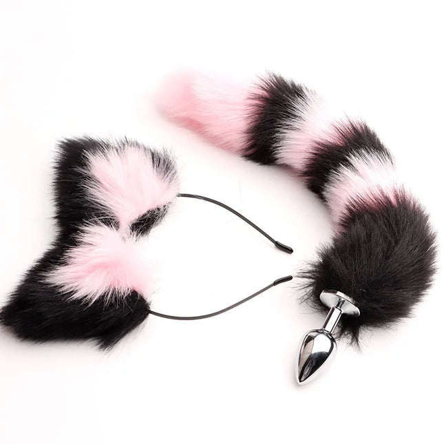 Plug Anal Cola de Zorro 40cm con Orejas de Gato de Peluche
