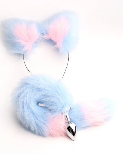 Plug Anal Cola de Zorro 40cm con Orejas de Gato de Peluche