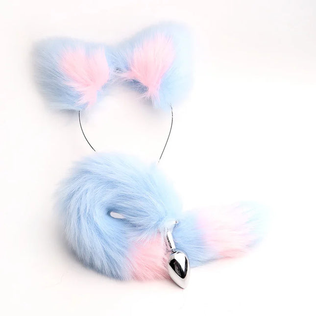 Plug Anal Cola de Zorro 40cm con Orejas de Gato de Peluche