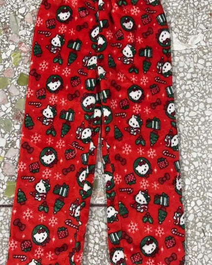 Kawaii Hello Kitty Schlafhose – Weicher, warmer Flanell für Zuhause, Herbst und Winter