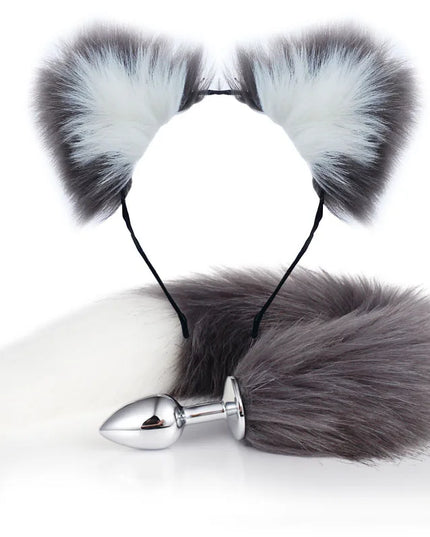 Plug Anal Cola de Zorro 40cm con Orejas de Gato de Peluche