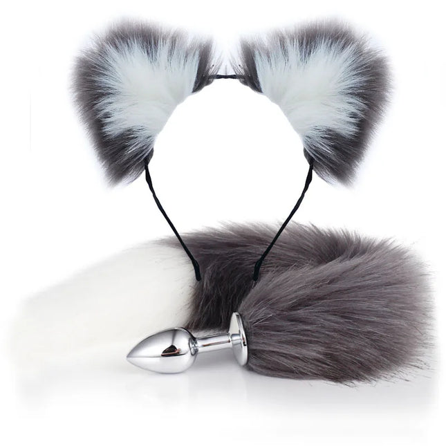 Plug Anal Cola de Zorro 40cm con Orejas de Gato de Peluche