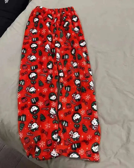 Kawaii Hello Kitty Schlafhose – Weicher, warmer Flanell für Zuhause, Herbst und Winter