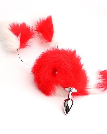 Plug Anal Cola de Zorro 40cm con Orejas de Gato de Peluche