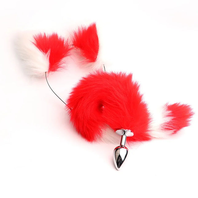 Plug Anal Cola de Zorro 40cm con Orejas de Gato de Peluche