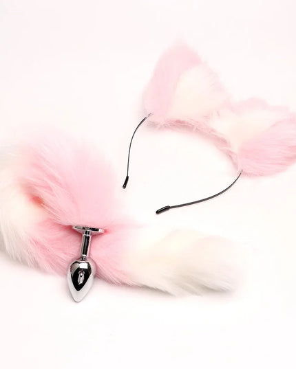 Plug Anal Cola de Zorro 40cm con Orejas de Gato de Peluche
