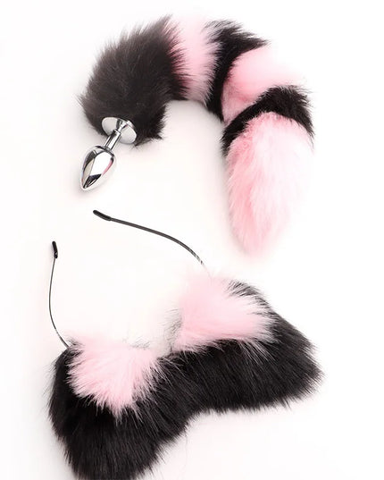 Plug Anal Cola de Zorro 40cm con Orejas de Gato de Peluche