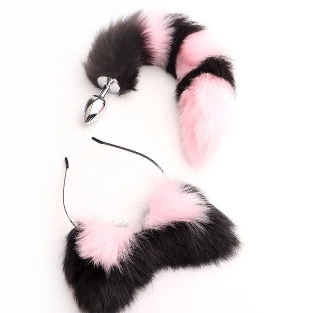 Plug Anal Cola de Zorro 40cm con Orejas de Gato de Peluche