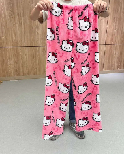 Kawaii Hello Kitty Schlafhose – Weicher, warmer Flanell für Zuhause, Herbst und Winter
