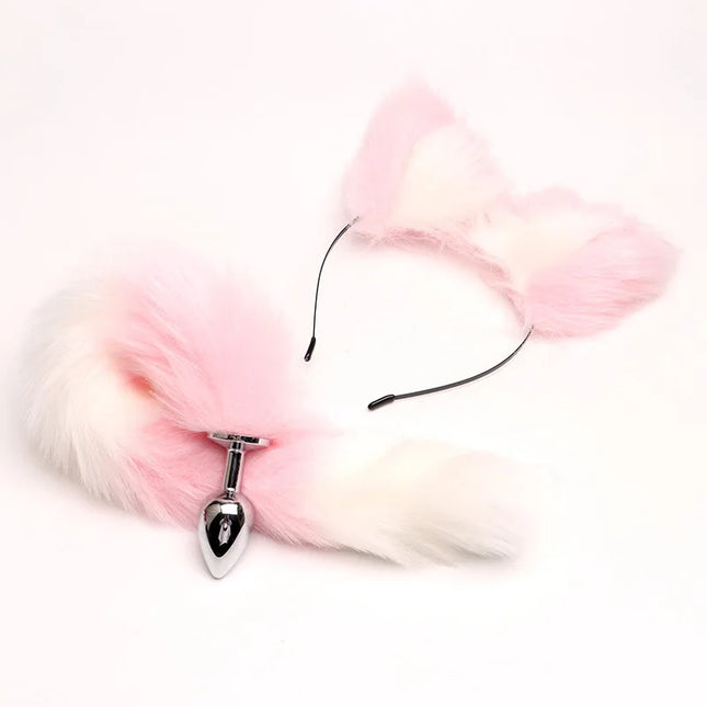 Plug Anal Cola de Zorro 40cm con Orejas de Gato de Peluche